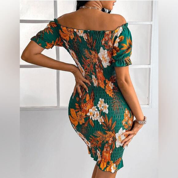 Floral tropical dress bodycon floral spring size Large - Picture 2 of 5